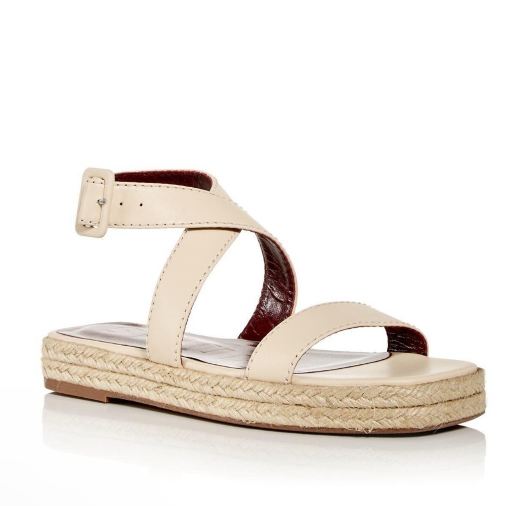 NIB STAUD Lara Espadrille Woven Leather Cream Buckle Ankle Wrap Sandal size 10